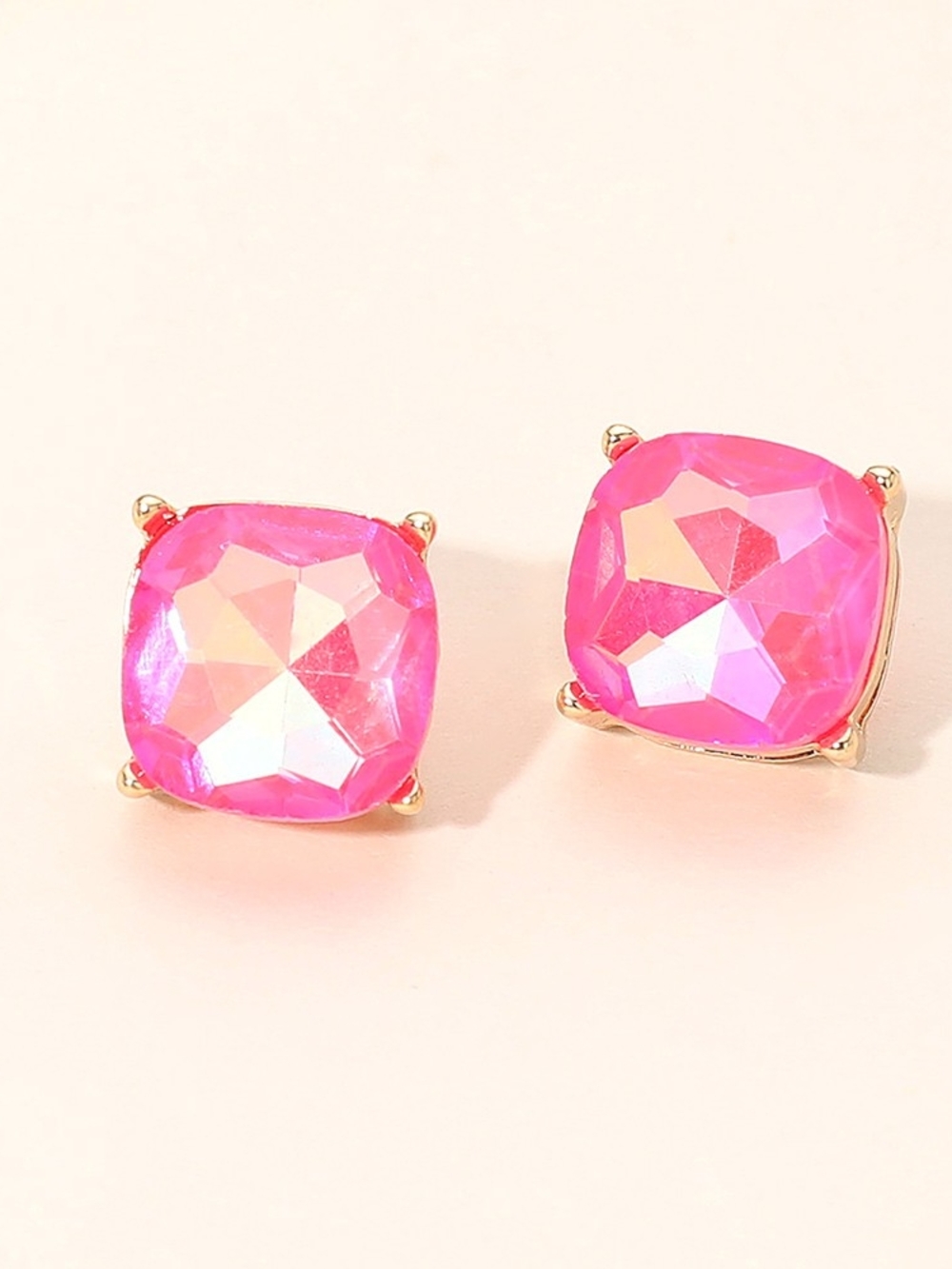 Neon Pink Square Stud Gold Fashion Jewelry Earrings Statement Accessories